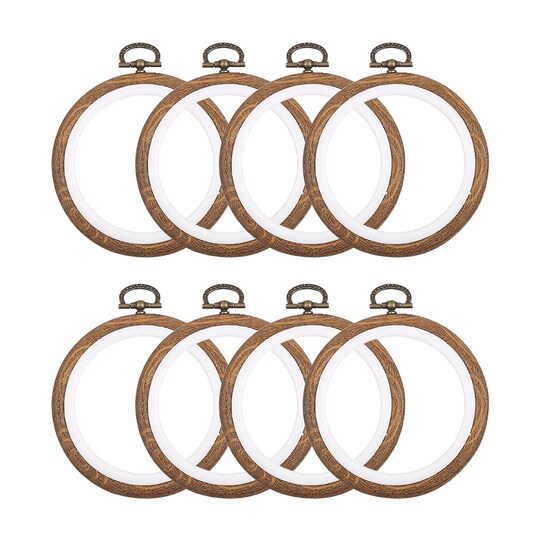 8 Pcs/Set Mini Embroidery Hoops 3 Inch Round Imitated Wood Plastic Display Frame Reusable Circle Cross Stitch Hoop Ring for Art Craft Sewing and Hanging Ornaments Home Decor
